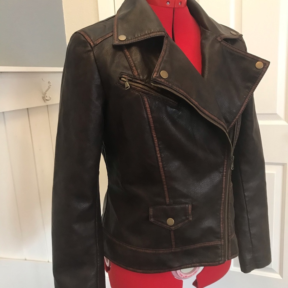 AMI Faux Burgundy Moto Leather Jacket Size M